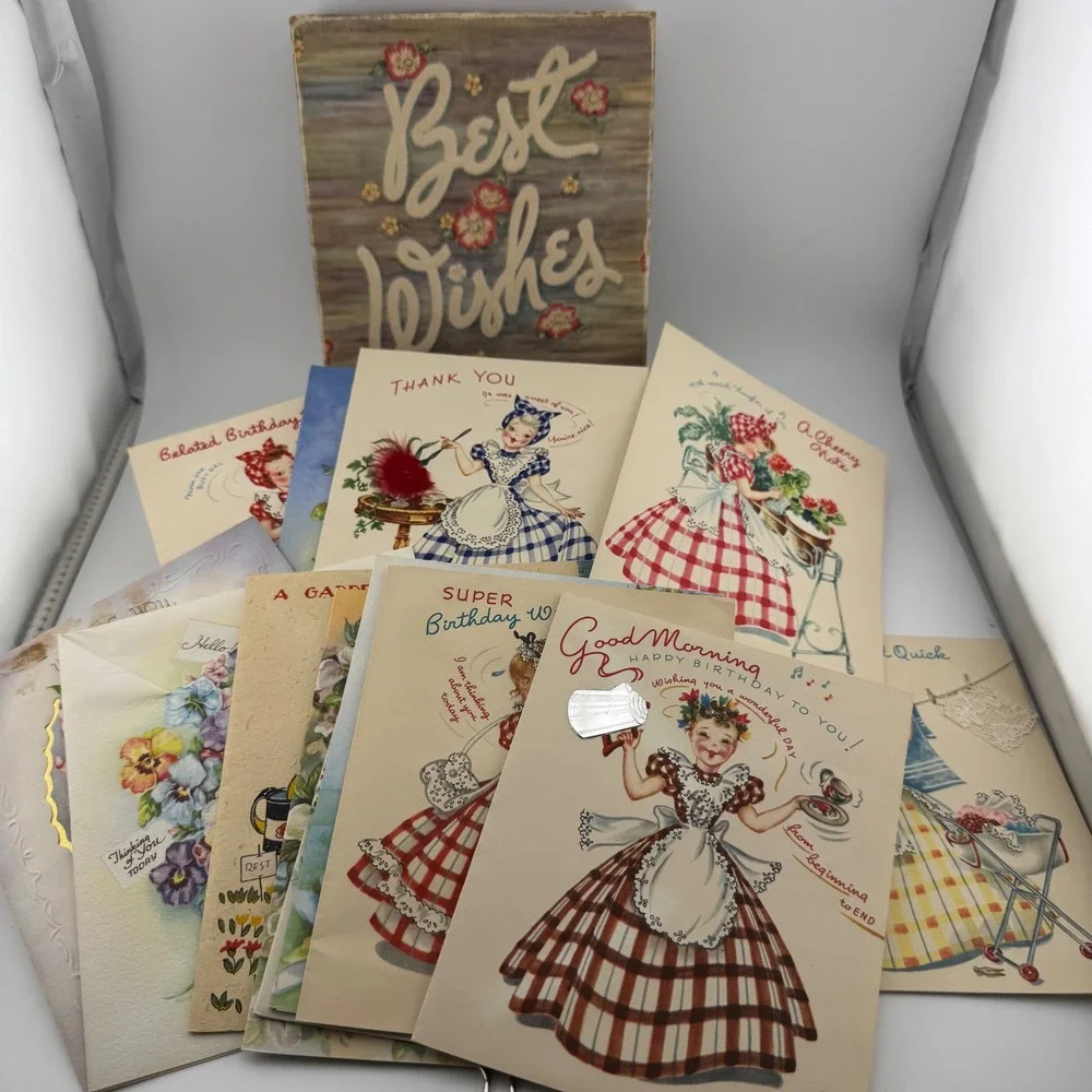 Vintage Greeting Card Set Multicolor Good Mid-Century Floral Box